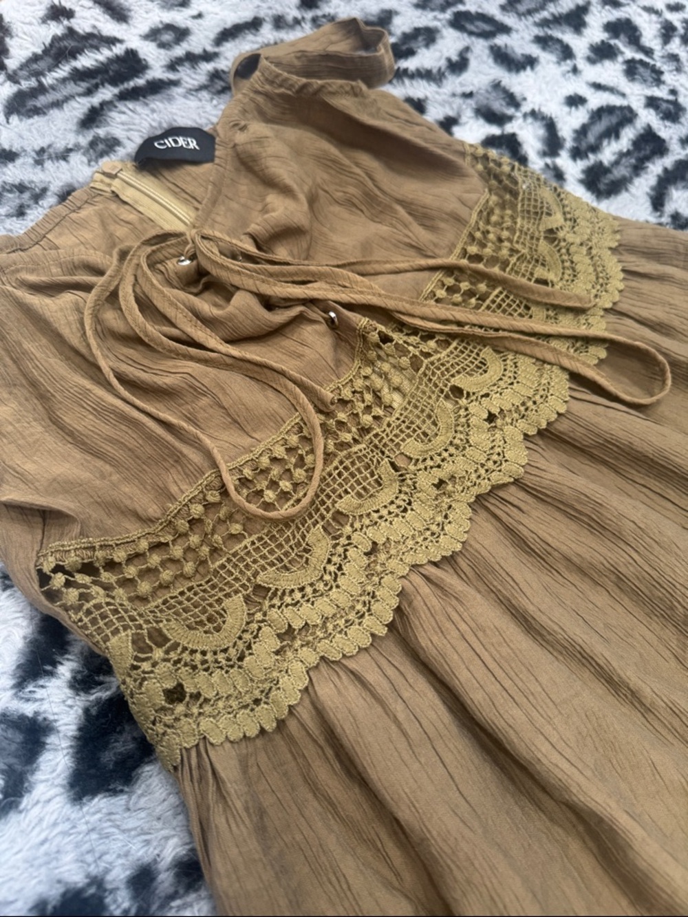 Cider Dark Olive Maxi Dress with Textured Crochet Trim - Picture 3 of 7